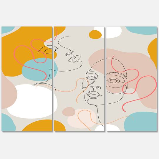 Designart - Minimal One Line Portrait of Female Face II - Modern Canvas Wall Art Print